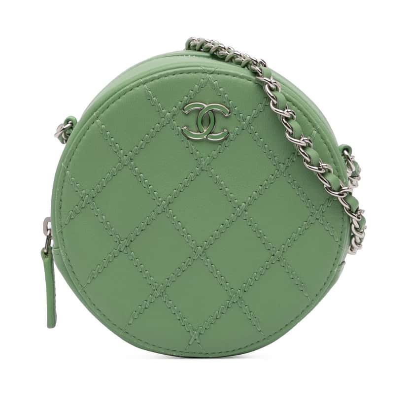 Chanel Quilted Lambskin Ultimate Stitch Round Clutch With Chain Green Leather Good condition - Front View