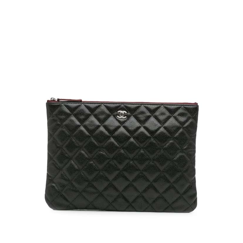 Chanel Medium Quilted Caviar O Case Clutch Black Leather Good condition - Front View