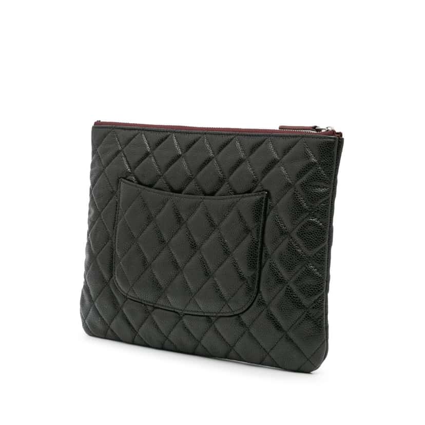 Chanel Medium Quilted Caviar O Case Clutch Black Leather Good condition - Back View