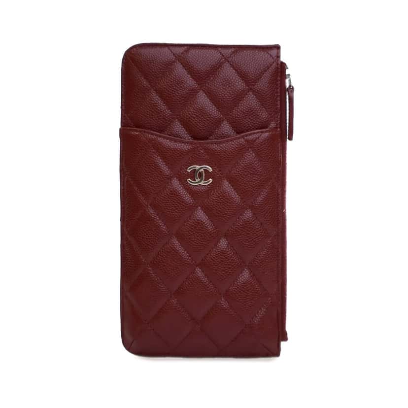 Chanel CC Quilted Caviar Flat Phone Case Wallet Pouch Red Leather Good condition - Front View