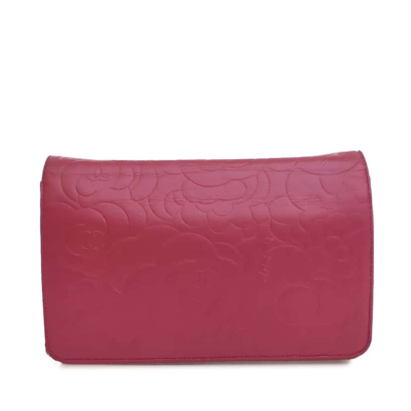 Chanel Embossed Lambskin Camellia Wallet On Chain Pink Leather Good condition - Back View
