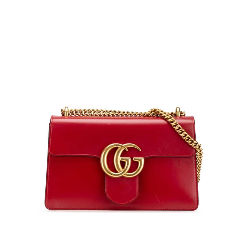 Gucci Medium GG Marmont Leather Chain Flap Red Leather Good condition - Front View
