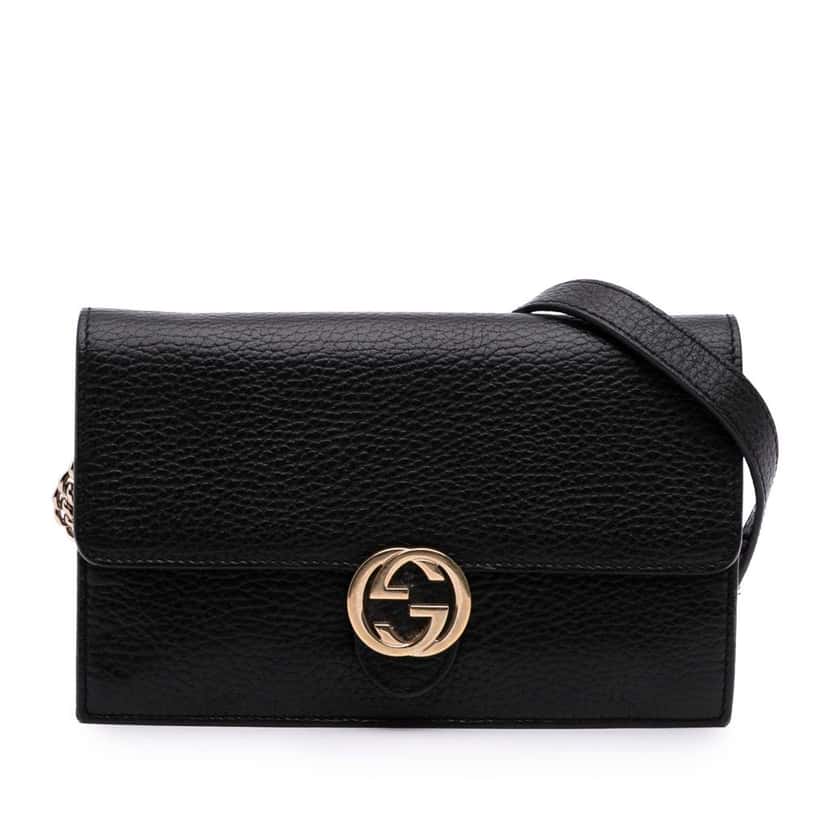 Gucci Leather Interlocking G Dollar Wallet on Chain Black Leather Good condition - Front View
