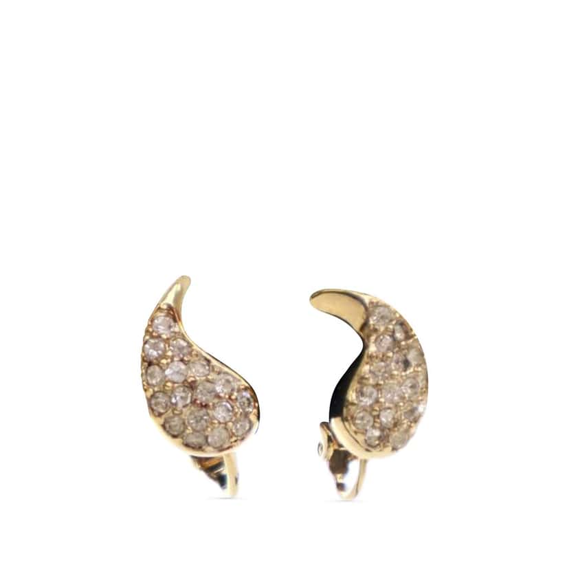 Dior Gold Plated Rhinestone Clip On Earrings Gold Metal Good condition - Front View