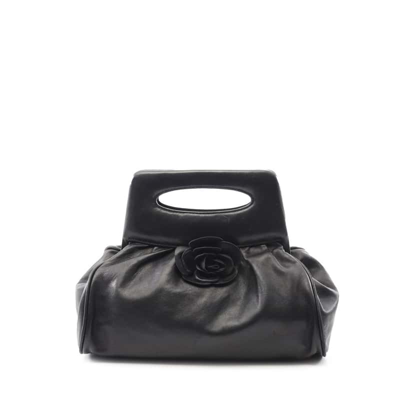 Chanel Lambskin Camellia Handbag Black Leather Good condition - Front View