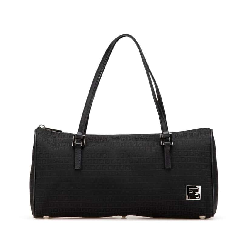 Fendi Micro Zucchino Canvas Bauletto Handbag Black Canvas Good condition - Front View