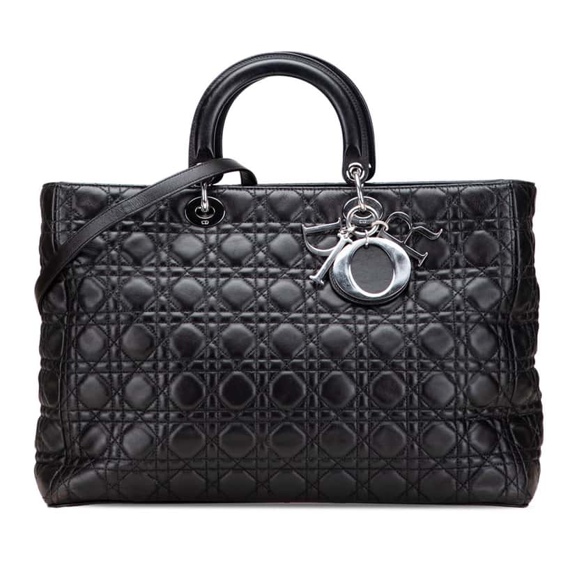 Dior XL Lambskin Cannage Lady Dior Black Leather Good condition - Front View