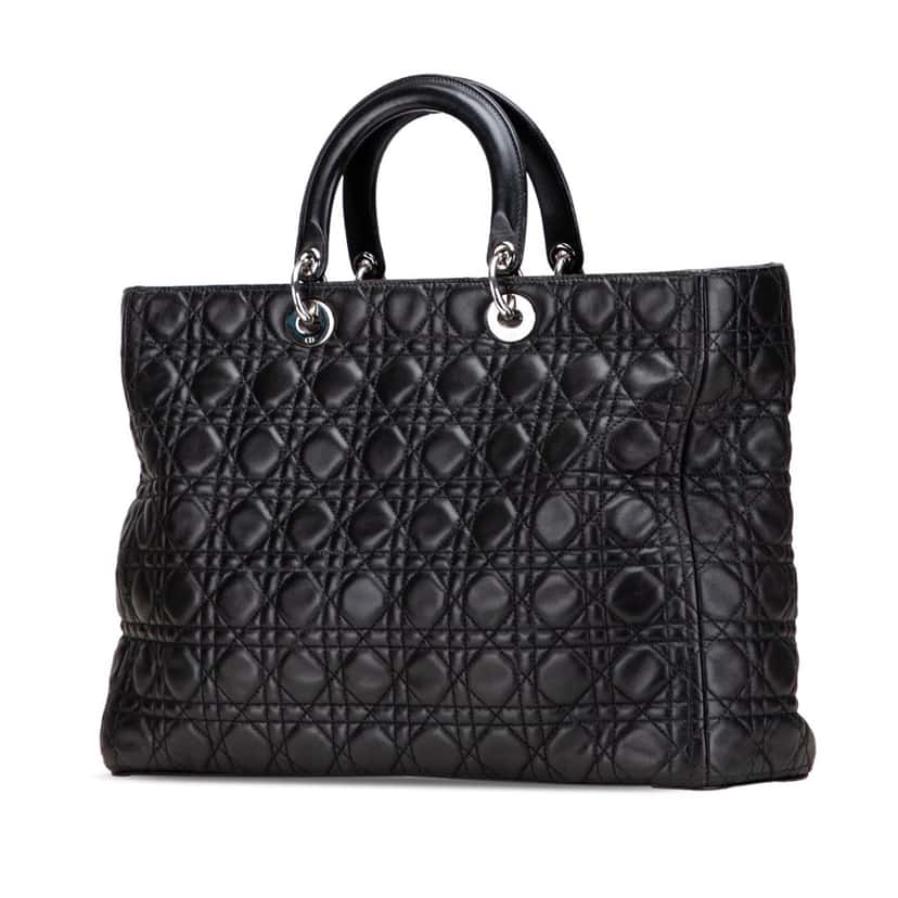 Dior XL Lambskin Cannage Lady Dior Black Leather Good condition - Back View