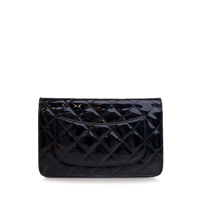 Chanel CC Quilted Patent Wallet On Chain Black Leather Good condition - Back View