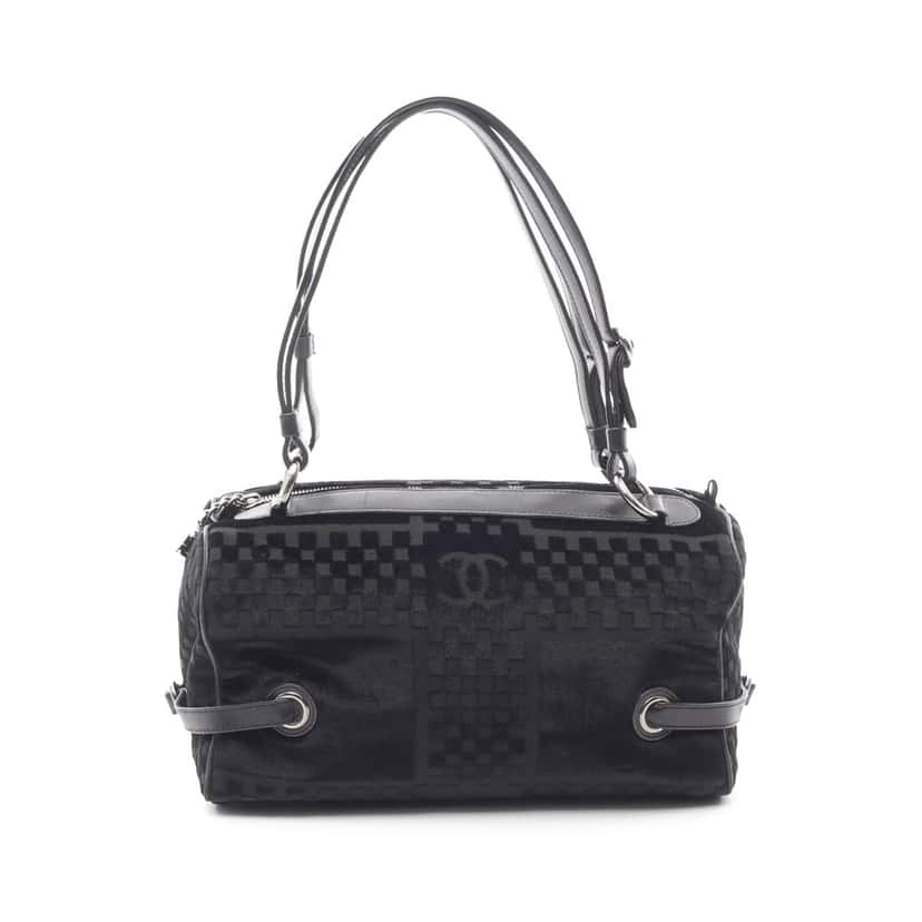 Chanel CC Check Embossed Velvet Belted Side Shoulder Bag Black Velvet Good condition - Front View