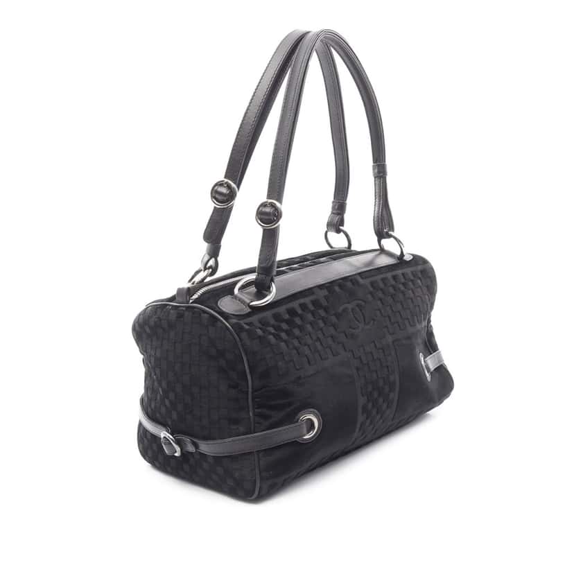 Chanel CC Check Embossed Velvet Belted Side Shoulder Bag Black Velvet Good condition - Back View