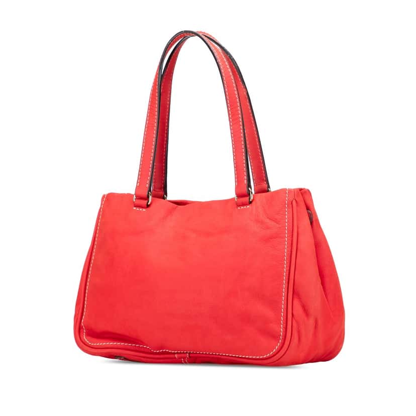 Loewe Nubuck Anagram Madrid Fringe Shoulder Bag Red Leather Very good condition - Back View