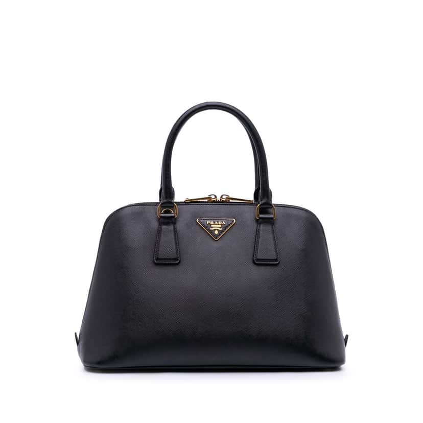 Prada Medium Saffiano Lux Promenade Satchel Black Leather Good condition - Front View