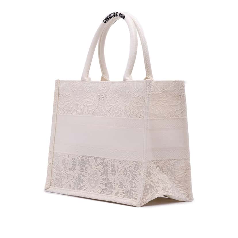 Dior Medium Canvas D Lace Sun Embroidery Book Tote White Canvas Good condition - Back View