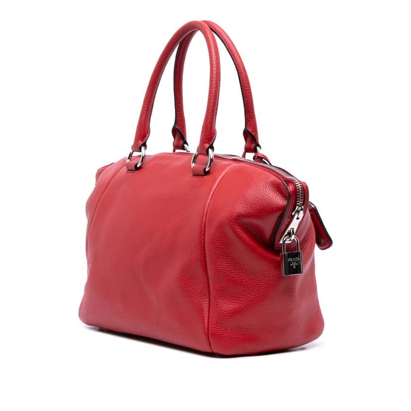 Prada Vitello Daino Double Handle Satchel Red Leather Good condition - Back View