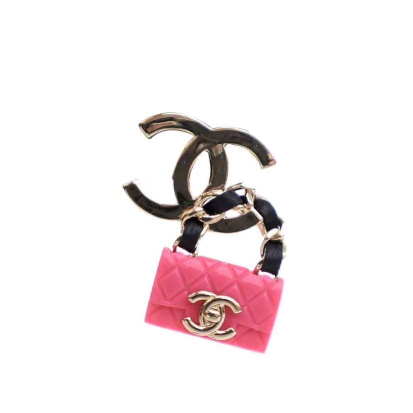 Chanel Gold Plated Calfskin Resin CC Handbag Push Back Earrings Gold Metal Good condition - Inside View