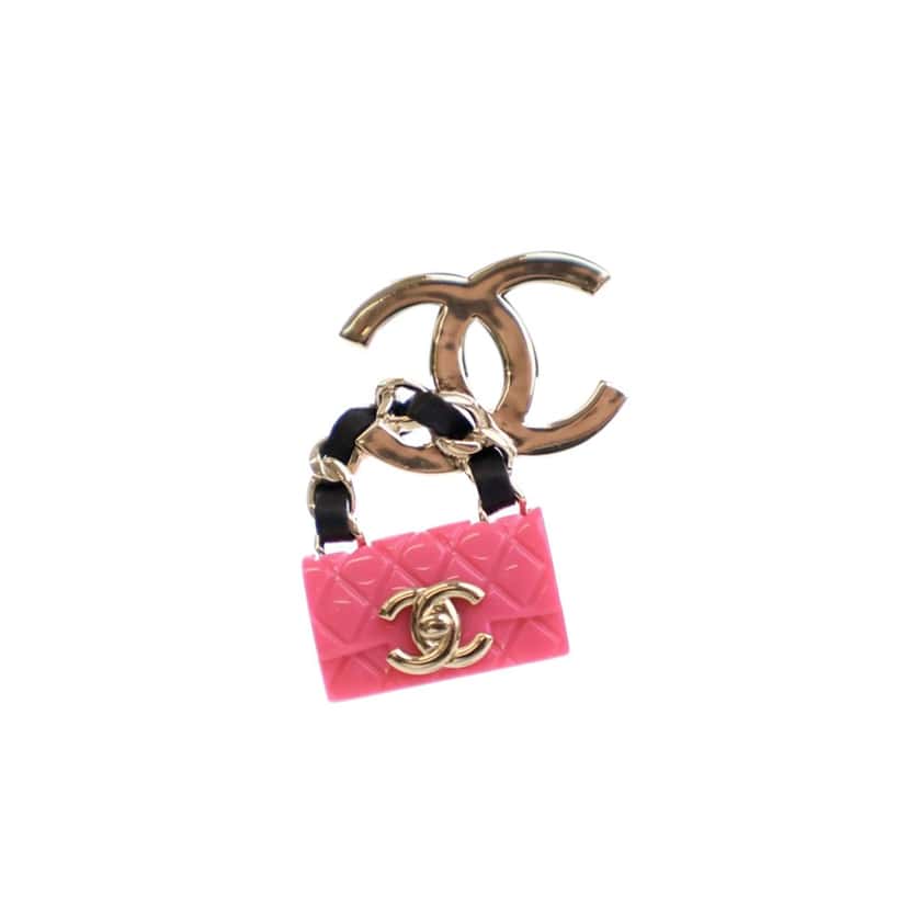 Chanel Gold Plated Calfskin Resin CC Handbag Push Back Earrings Gold Metal Good condition - Model View