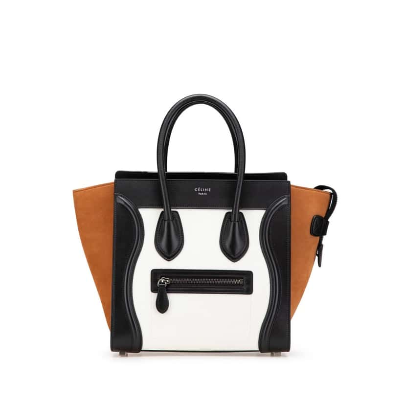 Celine Micro Tricolor Nubuck and Calfskin Luggage Tote White Leather Good condition - Front View