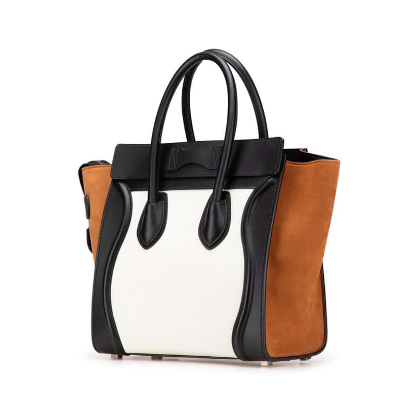 Celine Micro Tricolor Nubuck and Calfskin Luggage Tote White Leather Good condition - Back View