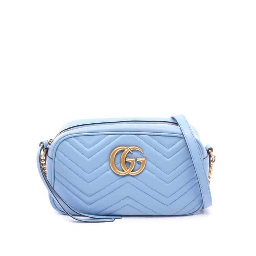 Gucci Small GG Marmont Matelasse Leather Crossbody Blue Leather Good condition - Front View