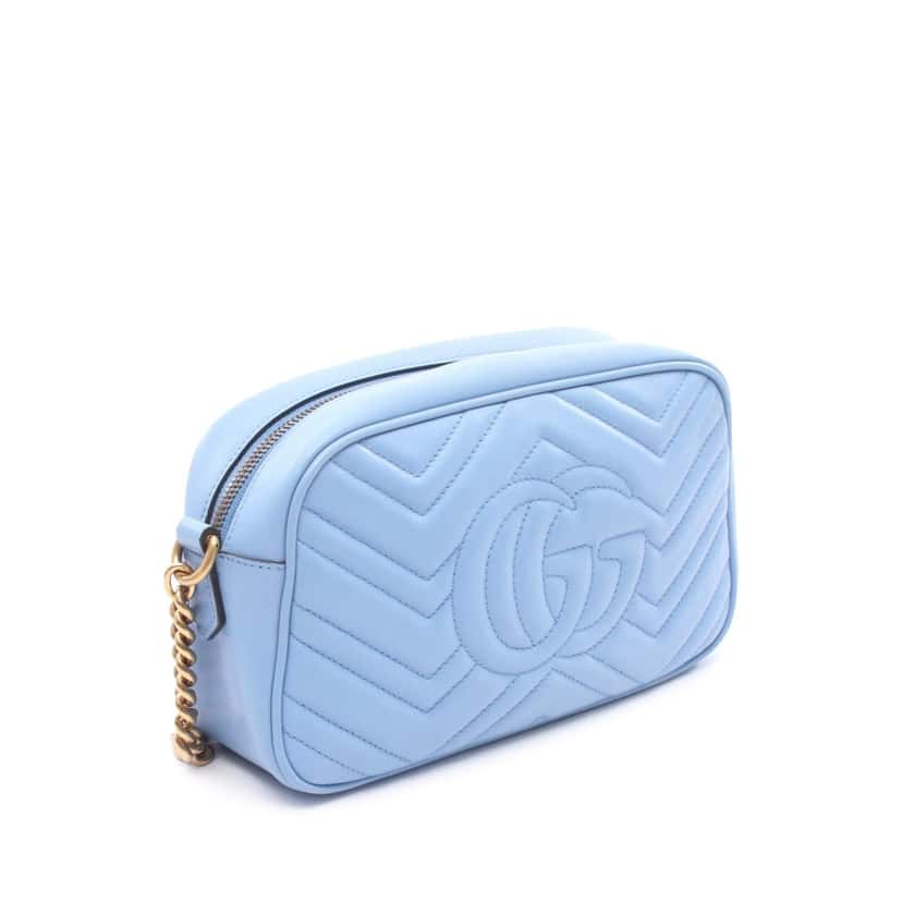Gucci Small GG Marmont Matelasse Leather Crossbody Blue Leather Good condition - Back View
