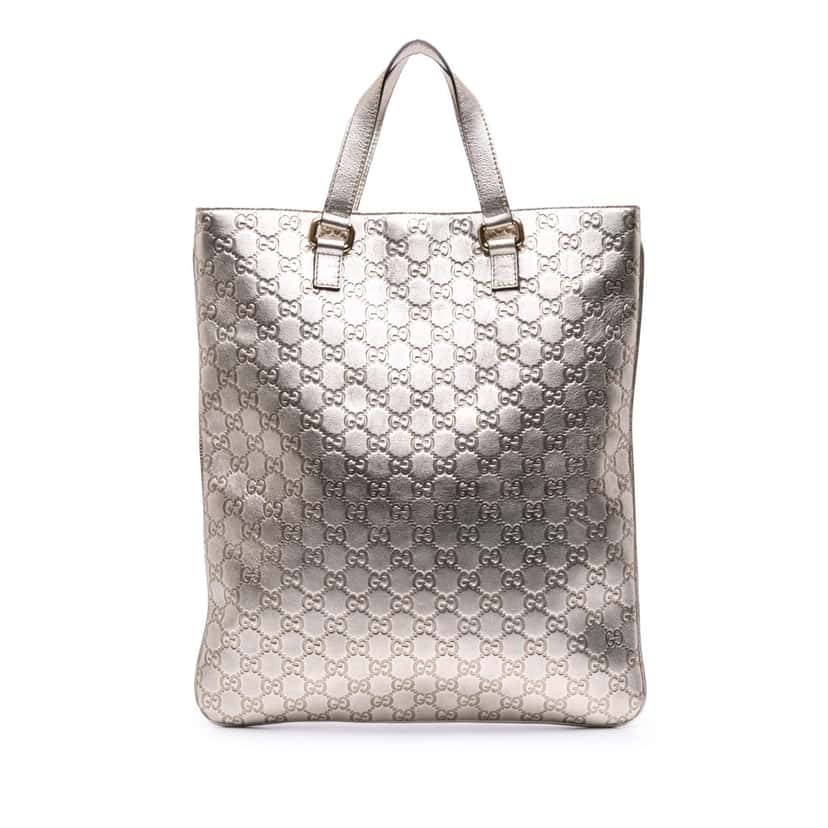 Gucci Metallic Guccissima Tote Silver Leather Good condition - Front View