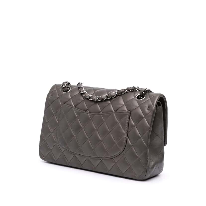 Chanel Medium Classic Lambskin Double Flap Grey Leather Good condition - Back View