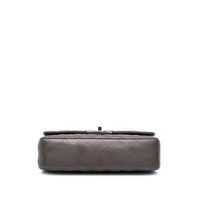 Chanel Medium Classic Lambskin Double Flap Grey Leather Good condition - Inside View