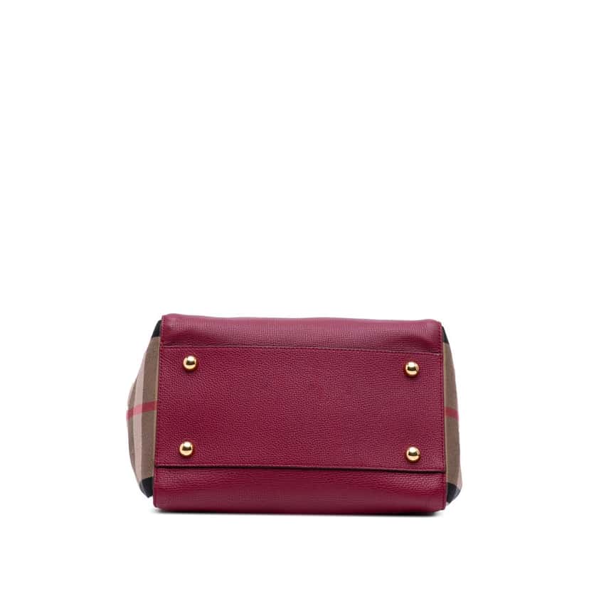 Burberry Grained Calfskin and House Check Canvas Canterbury Tote Purple Leather Good condition - Inside View