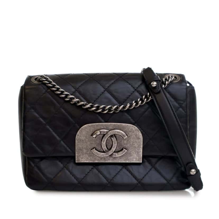 Chanel Quilted Aged Calfskin CC Square Flap Black Leather Good condition - Front View