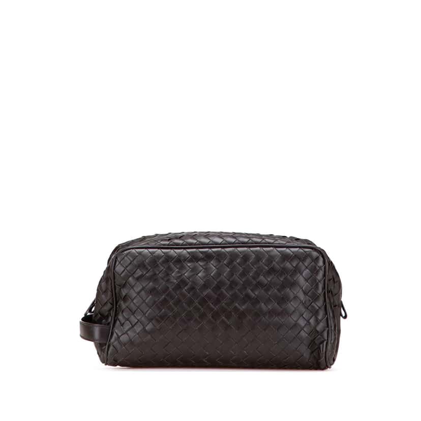 Bottega Veneta Nappa Intrecciato Pouch Brown Leather Good condition - Front View