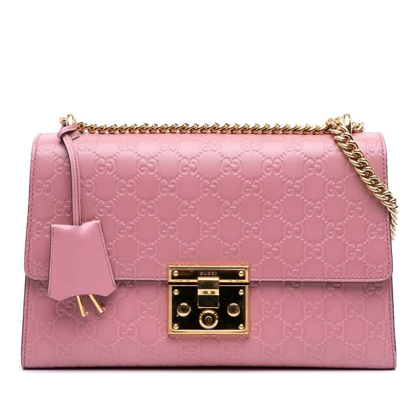 Gucci Medium Guccissima Padlock Shoulder Bag Pink Leather Good condition - Front View