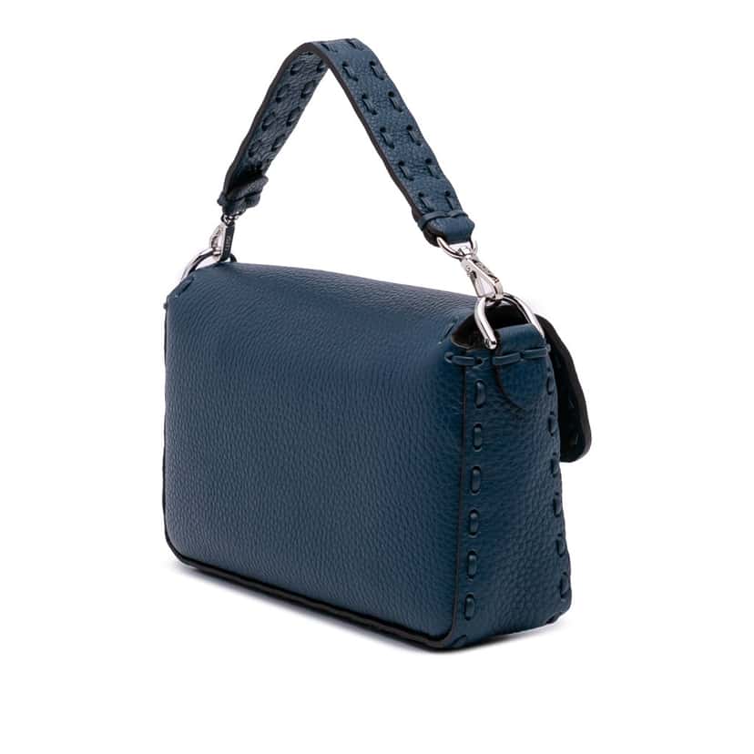 Fendi Mini Leather Selleria Baguette Satchel Blue Leather Good condition - Back View