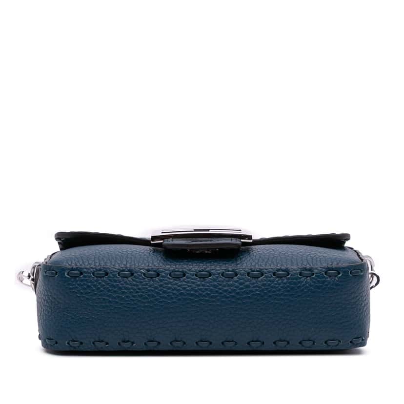 Fendi Mini Leather Selleria Baguette Satchel Blue Leather Good condition - Inside View
