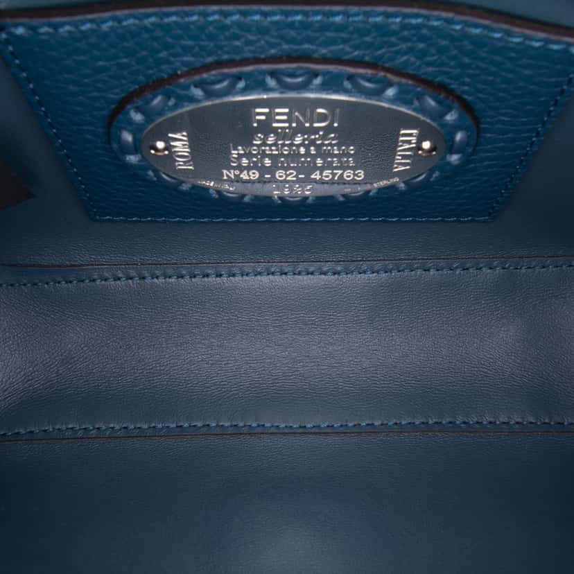 Fendi Mini Leather Selleria Baguette Satchel Blue Leather Good condition - Model View