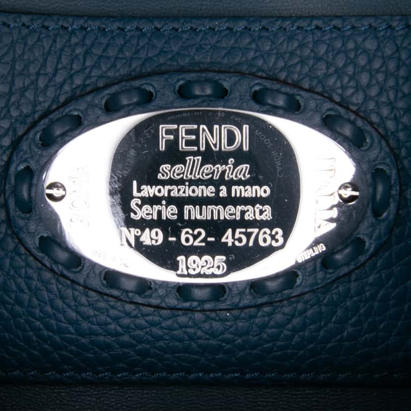 Fendi Mini Leather Selleria Baguette Satchel Blue Leather Good condition - Box View