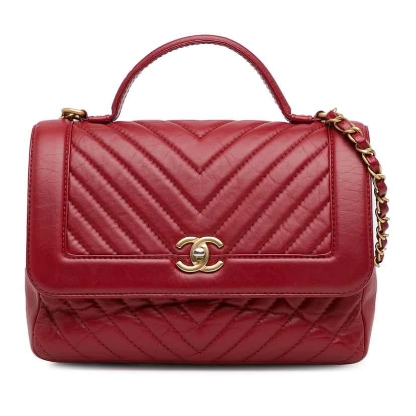 Chanel CC Chevron Calfskin Top Handle Flap Red Leather Good condition - Front View