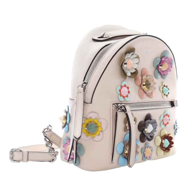 Fendi Mini Leather Vitello By The Way Flowerland Backpack Brown Leather Good condition - Back View