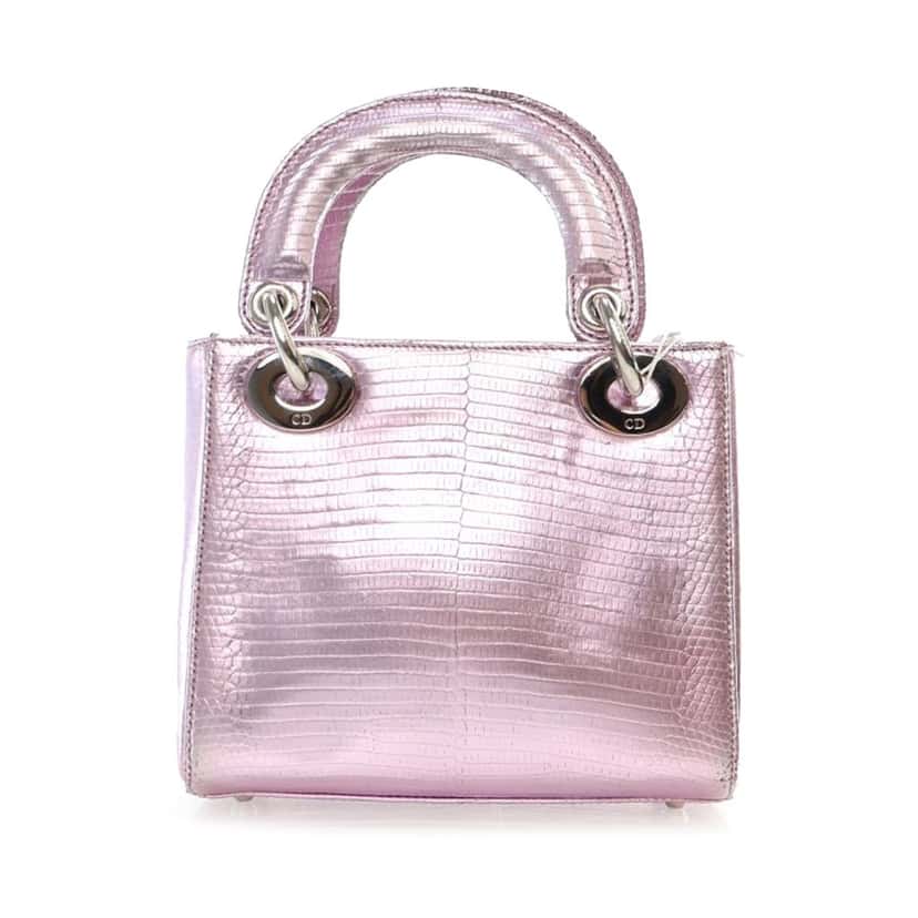 Dior Mini Metallic Lizard Leather Lady Dior Pink Leather Good condition - Back View