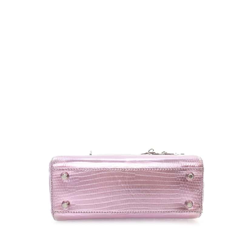 Dior Mini Metallic Lizard Leather Lady Dior Pink Leather Good condition - Inside View