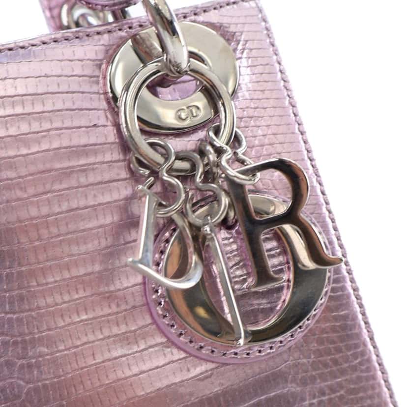 Dior Mini Metallic Lizard Leather Lady Dior Pink Leather Good condition - Model View