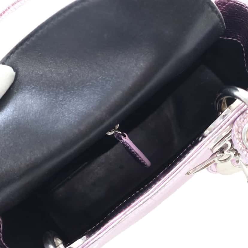 Dior Mini Metallic Lizard Leather Lady Dior Pink Leather Good condition - Box View