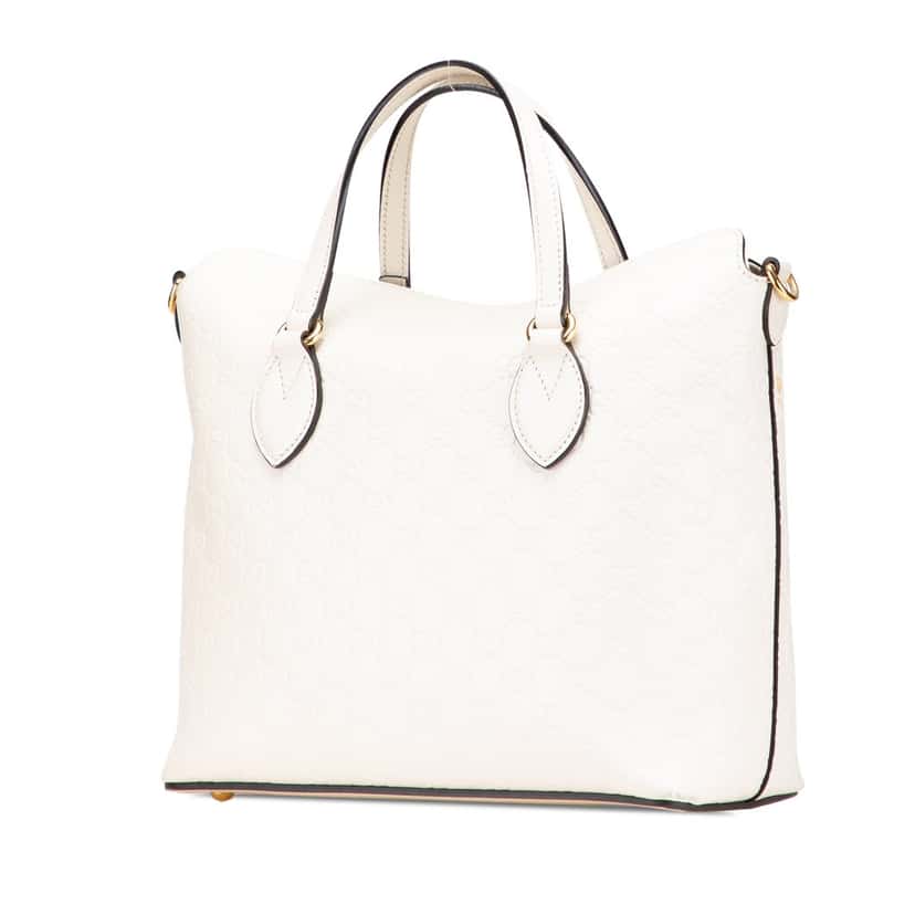 Gucci Guccissima Linea A Fold Over Satchel White Leather Good condition - Back View