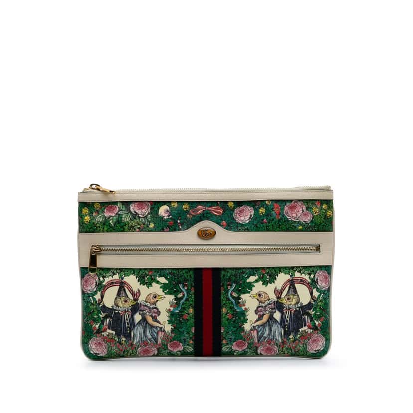 Gucci Yuko Higuchi Coated Canvas Ophidia Web Clutch Green Canvas Good condition - Front View