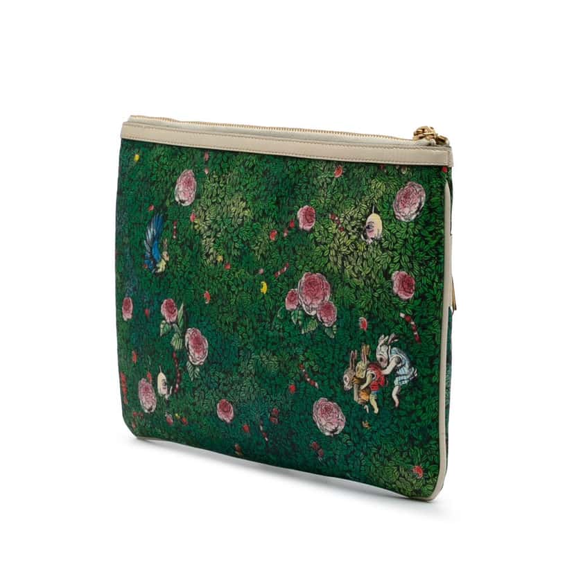 Gucci Yuko Higuchi Coated Canvas Ophidia Web Clutch Green Canvas Good condition - Back View