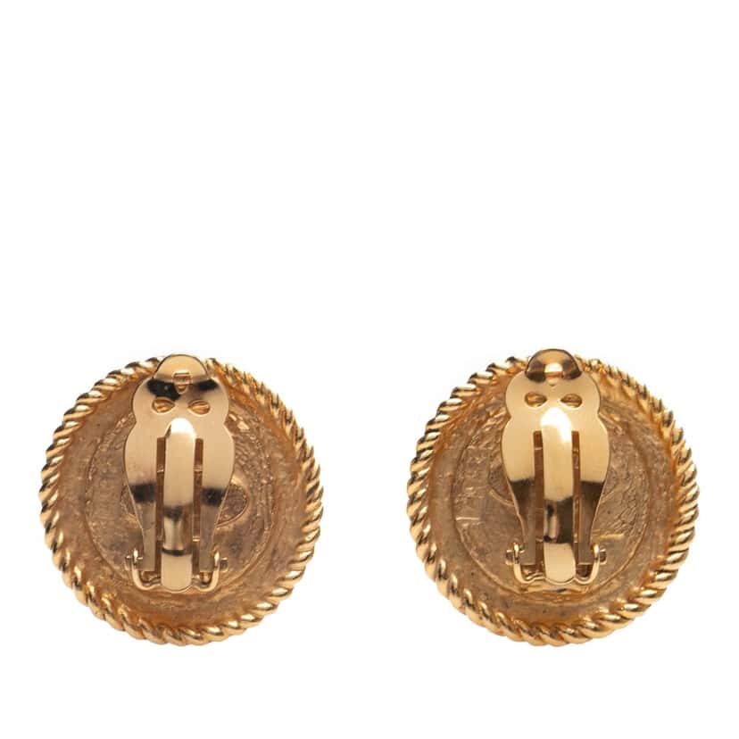 Chanel Gold Plated Faux Pearl Round Clip on Earrings Gold Metal Good condition - Back View