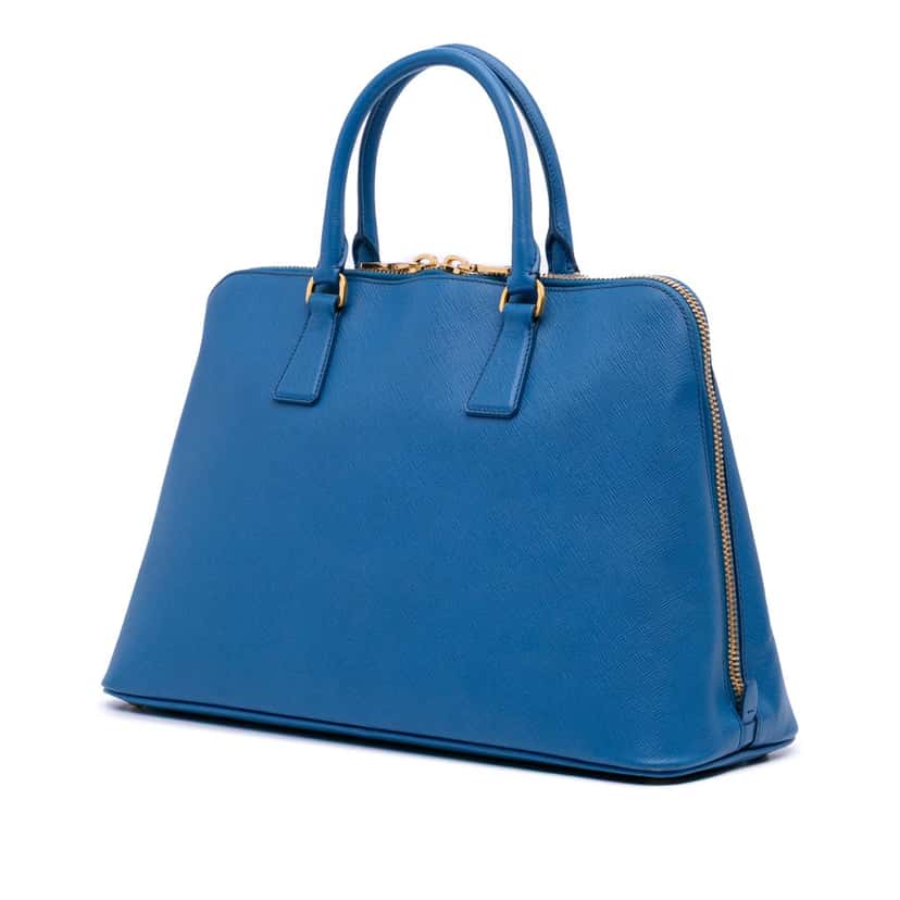 Prada Large Saffiano Lux Promenade Satchel Blue Leather Good condition - Back View