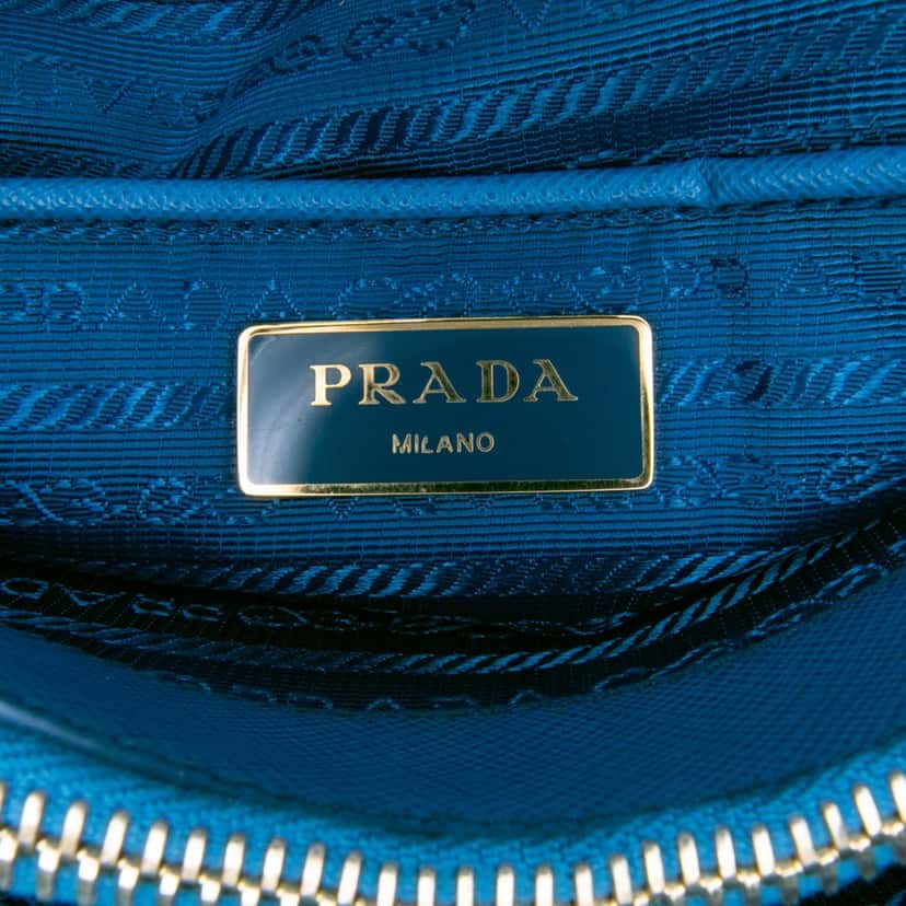Prada Large Saffiano Lux Promenade Satchel Blue Leather Good condition - Box View