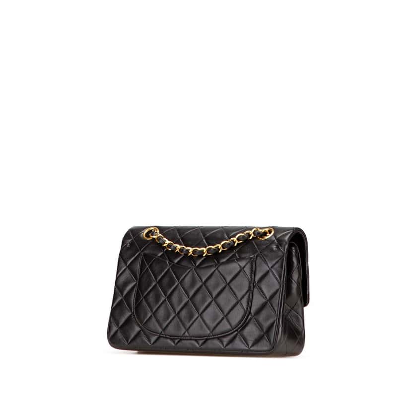 Chanel Small Classic Lambskin Double Flap Black Leather Good condition - Back View