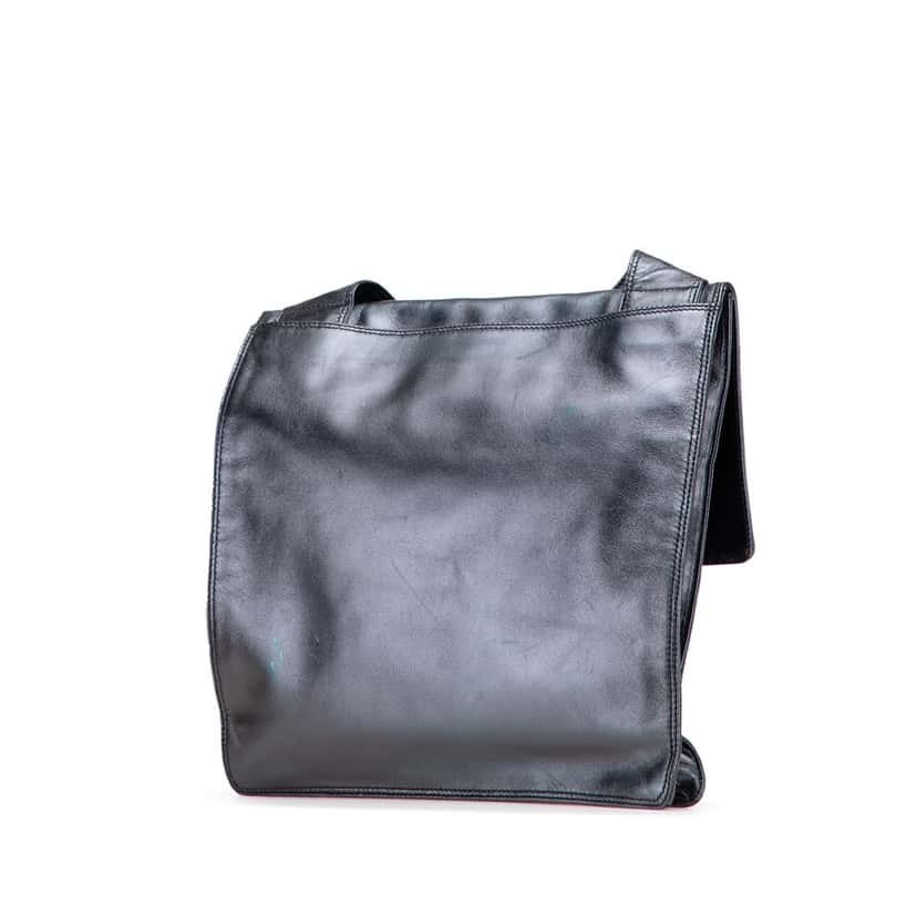 Chanel Lambskin Messenger Bag Black Leather Fair condition - Back View